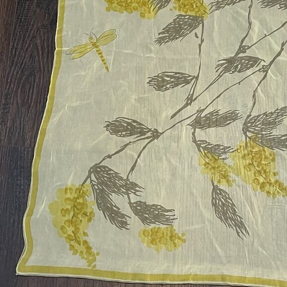 Vintage Vera Neumann Scarf Silk Chiffon Sheer Floral Yellow Ladybug 30X26" Rare! - Picture 6 of 11